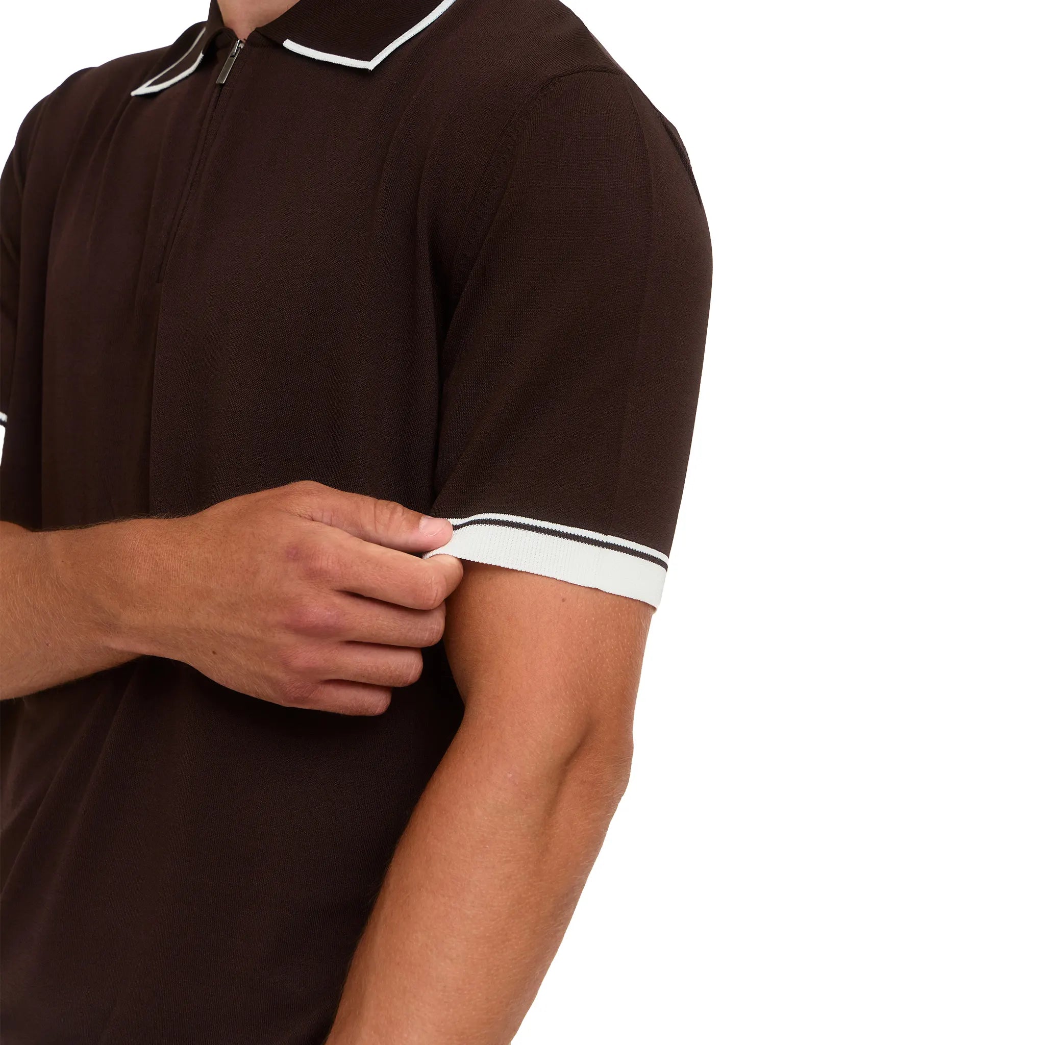 Side View of Loiano Rayon Knit Brown Polo Shirt